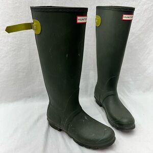 17” Hunter Classic Black w/ Olive Rain Boots Womens US 9